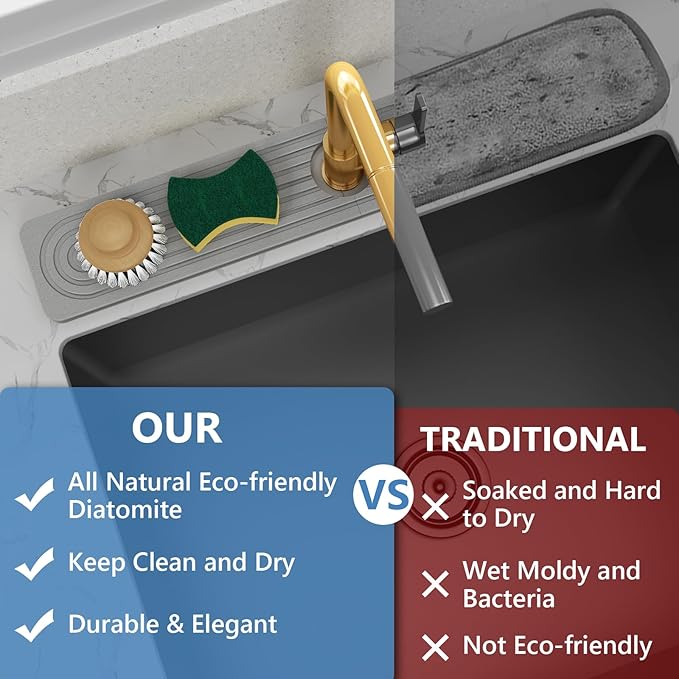 24'' Longer Faucet Mat for Kitchen Sink Stone Faucet Mat for Kitchen Sink