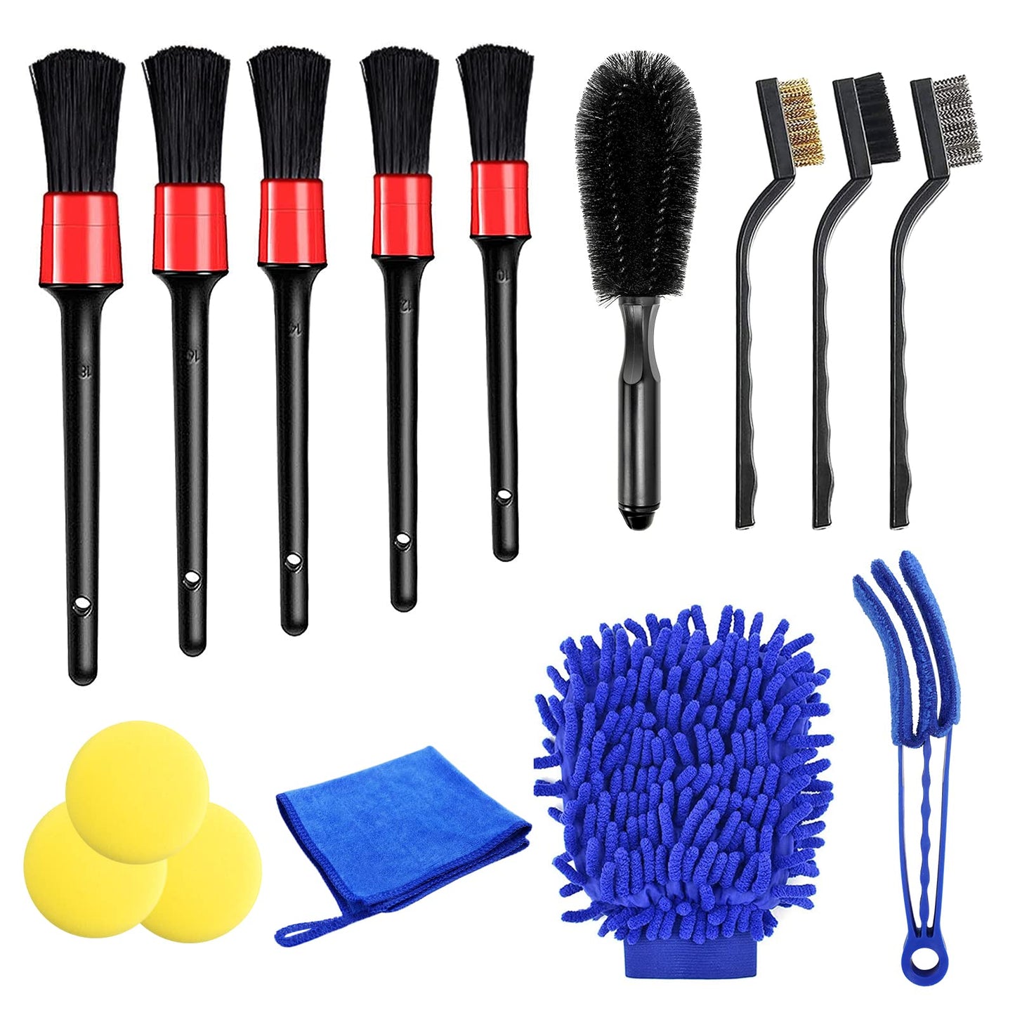 URAQT Car Detailing Cleaning Brushes Kit, 15 Pcs Car Interior Washing Tool Set, Automotive Detail Brushes for Car Exterior, Interior, Air Vents, Dashboard, Emblems, Engine, Wheel