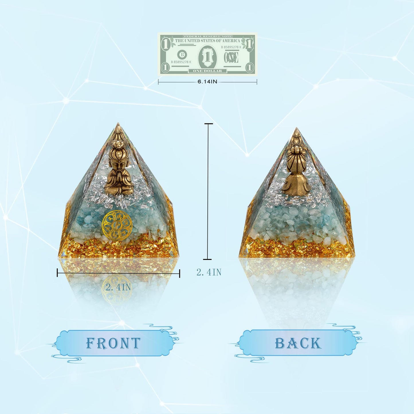 FENGSHUI-CAISHEN Tiny Guan Yin Statue in Healing Crystal Orgone Pyramid - Green Aventurine with Quan Yin Figurine, Reiki Chakra Meditation Decor