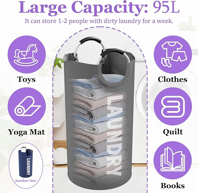 2Pack 95L Big Clothes Hamper for Family, Collapsible Laundry Baskets