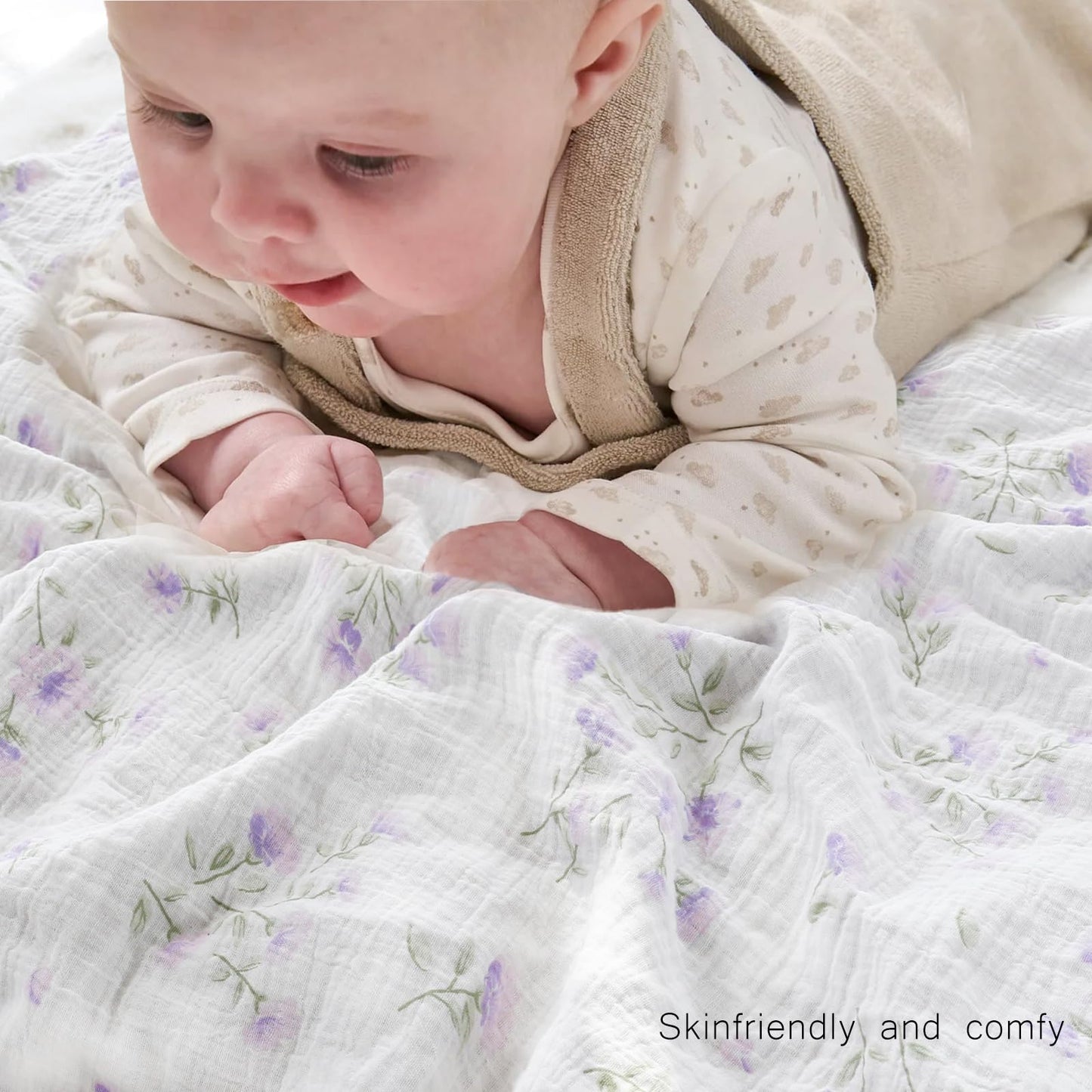 BOPRIO Baby Blankets for Unisex Boys Girls Super Soft Nursery Minky Blankets with Breathable Muslin Cotton Front and 3D Touch Dotted Fleece Backing, Floral Printed Bed Throws Newborn 30 x 40 Inch