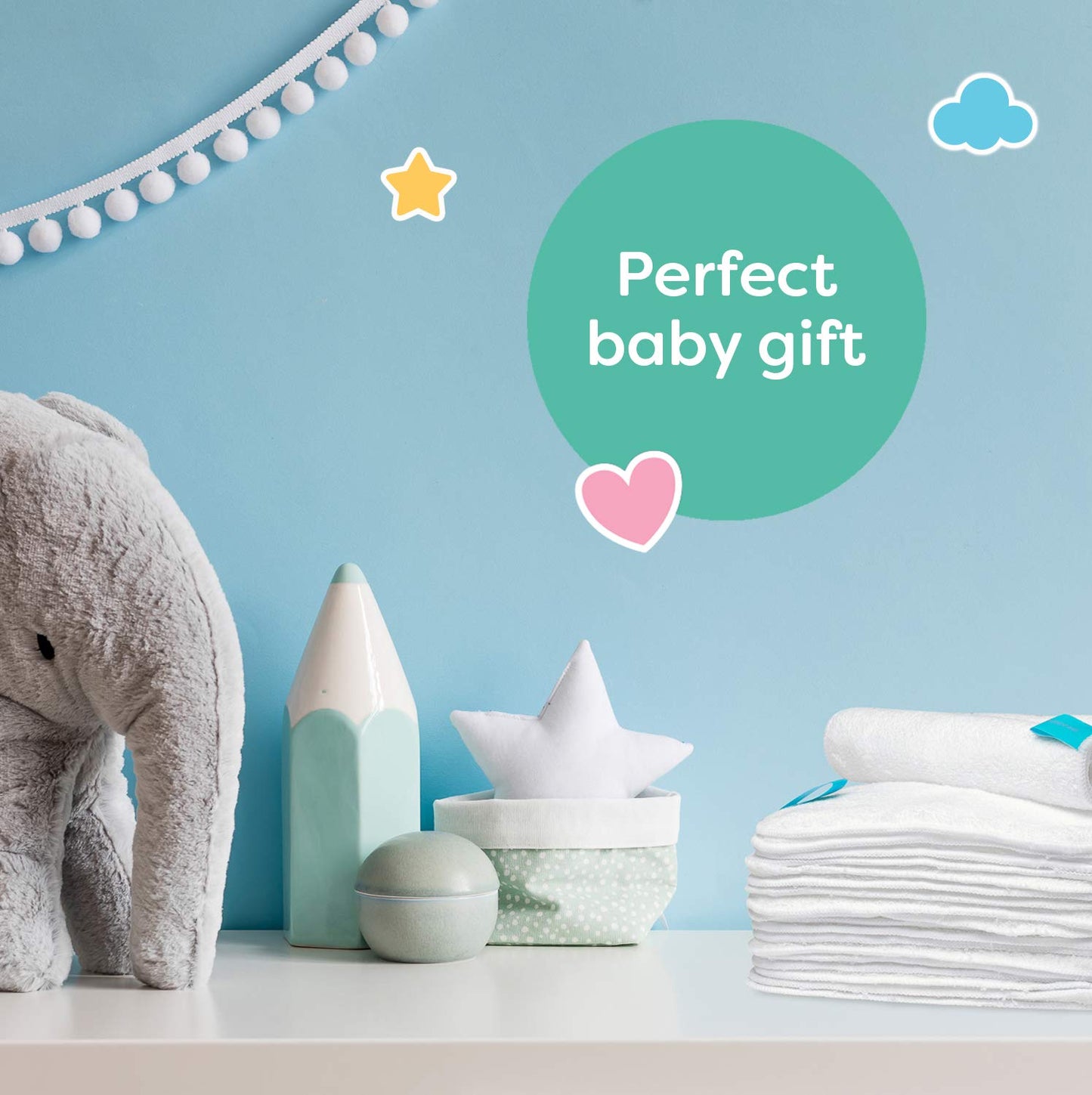 Little Gubbins 20 Cotton Terry Baby Wipes | Pack of 20cm x 20cm Reusable, Soft White Towelling Cloths | Ideal for Mucky Bums, Hands and Faces | 100% natural & Plastic Free