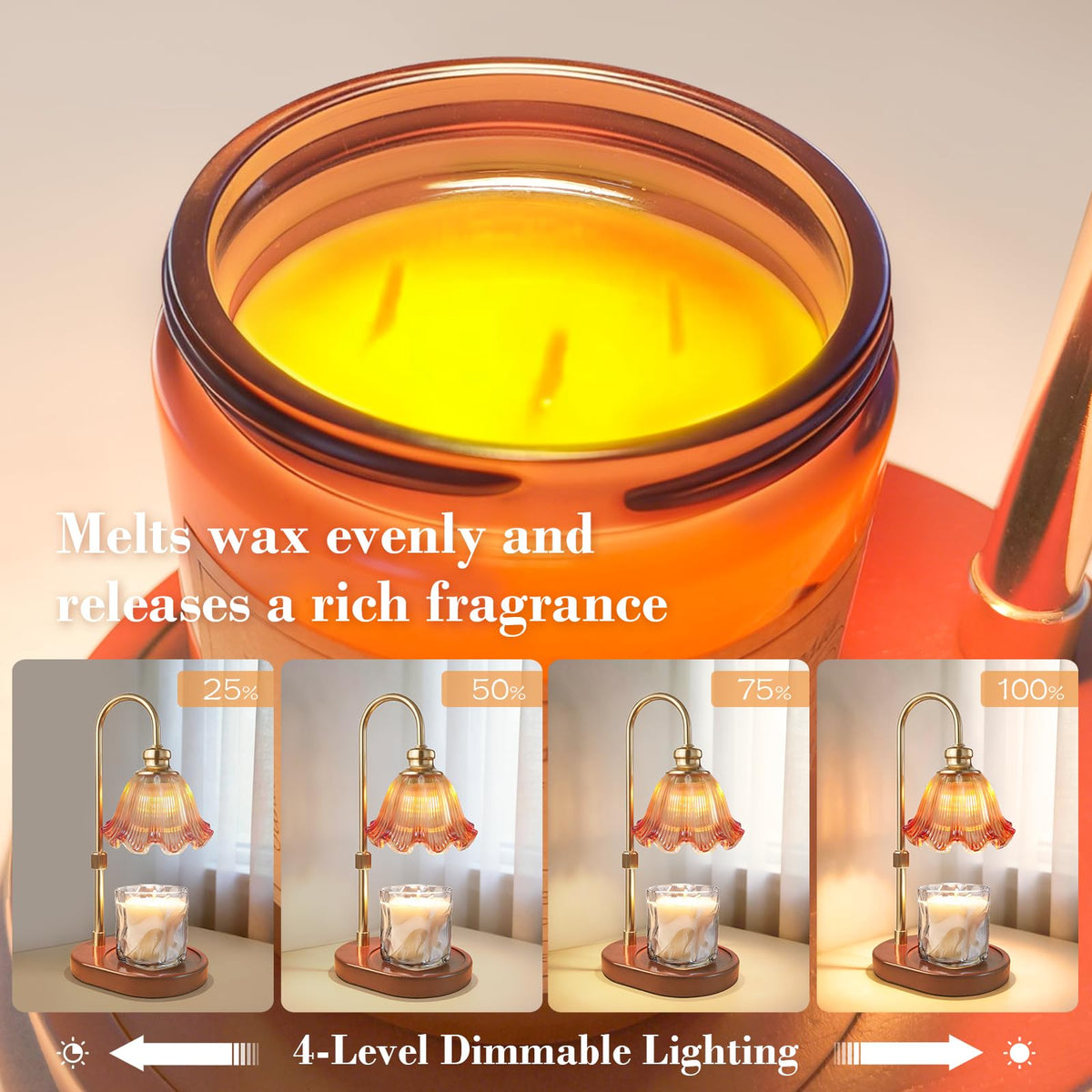Banbanda Candle Warmer Lamp with Timer: Mothers Day Gifts,Birthday Gifts for Women, House Warming Gifts New Home Decor – Height Adjustable Candle Lamp - Walnut Solid Wood Base, with 2 Bulbs