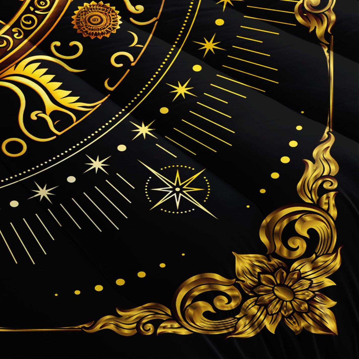 lneffble Black and Gold Twin Size Sun and Moon Comforter Set，Quilts Twin Size Bedding Sets Sun Moon，with 1 Comforter with 2 Pillow Case