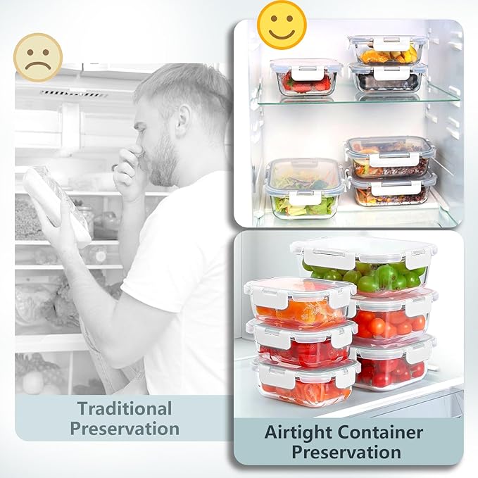 12 Pack Glass Lunch Meal Prep Containers