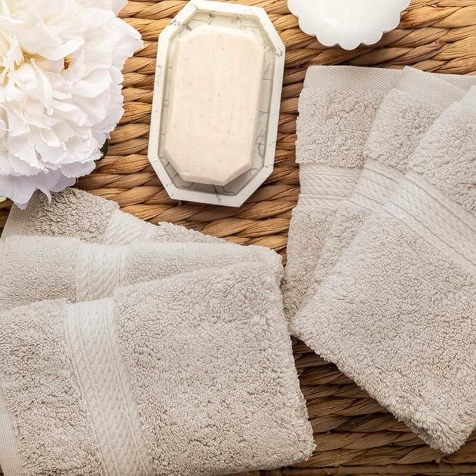 Superior Egyptian Cotton Pile Face Towel/Washcloth Set of 6, Ultra Soft Luxury