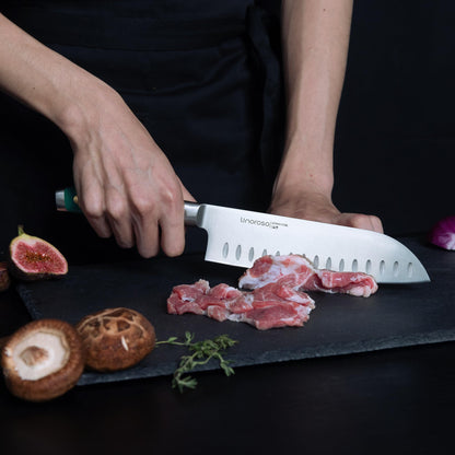 linoroso Santoku Knife 7 inch Meat Kitchen Chef Knife with Premium Gift Box, Vegetables Knives High Carbon Stainless Steel Sharp Knife with Ergonomic Green Handle, Christmas Gifts for Women and Men