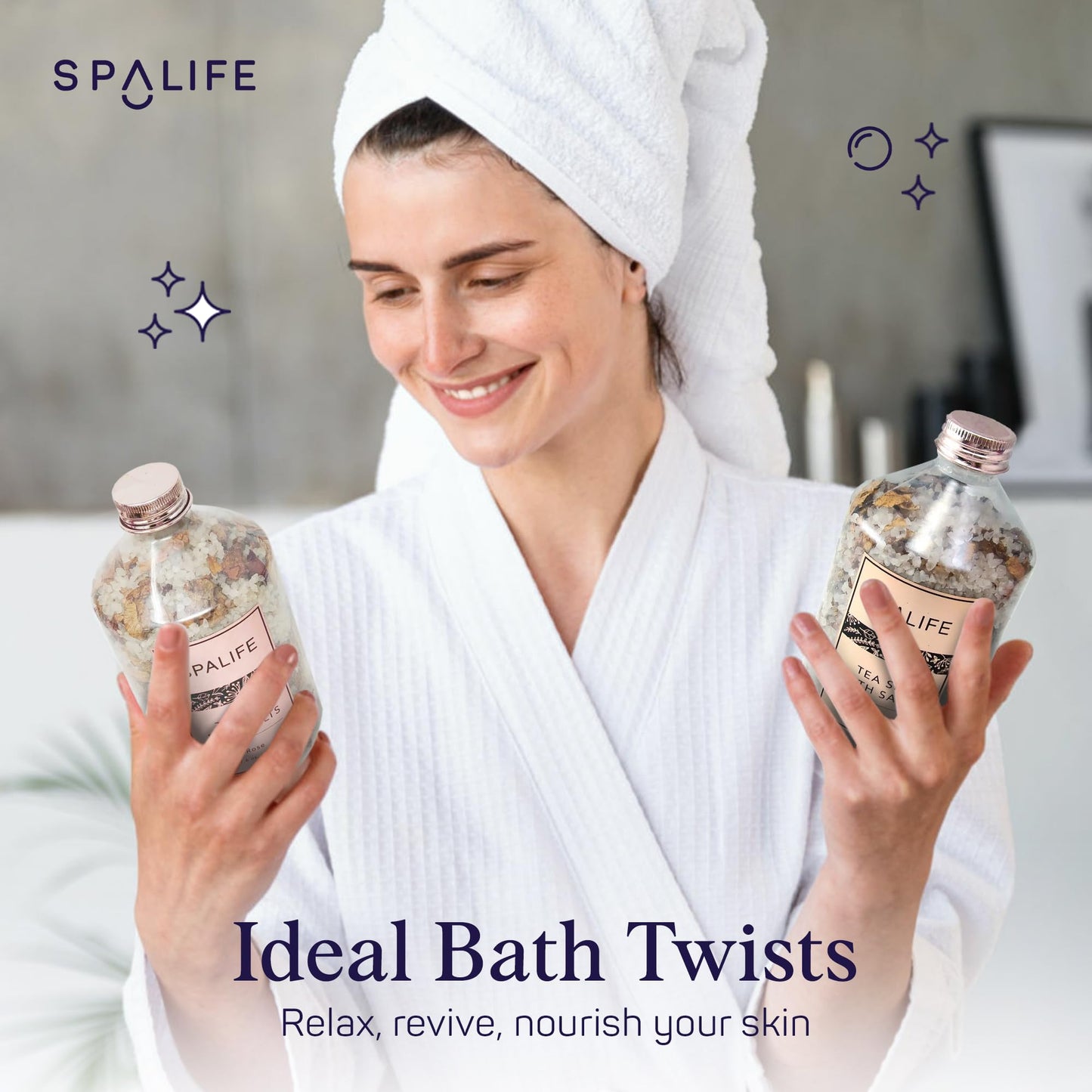 SpaLife Effervescent Rose & Lavender Bath Salts for Women Relaxing | All Natural Aromatherapy Dead Sea Salt Bath Soak Duo | Real Flower Petals for Relaxing Mineral Baths | 2-Pack (35.2 oz)