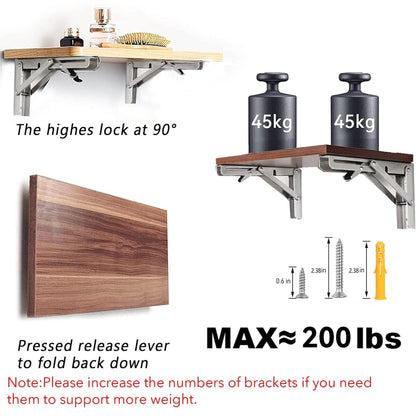 Folding Shelf Brackets - 24 Inch 2 Pcs Heavy Duty Metal Collapsible Triangle Shelf Bracket, DIY Wall Mounted Shelf Bracket, Space Saving for Bench Table