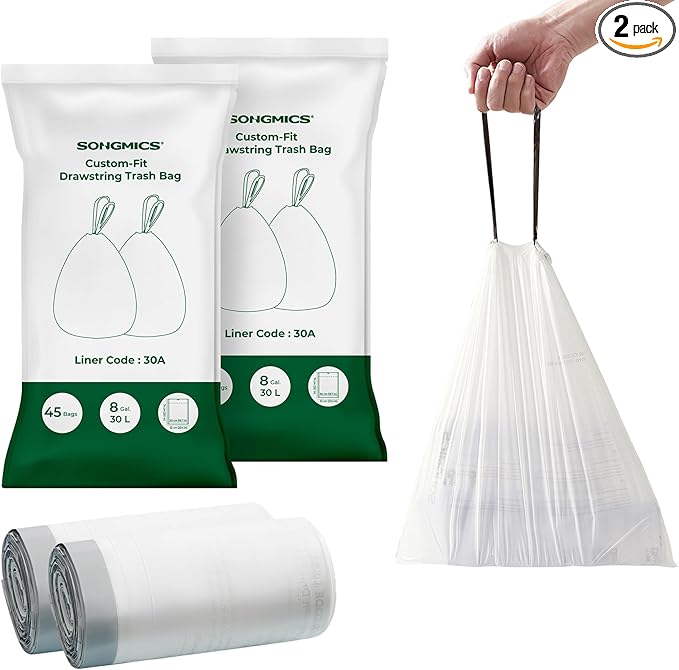 SONGMICS Trash Bags for 8-Gallon Trash Cans, Drawstring Kitchen Garbage Bags