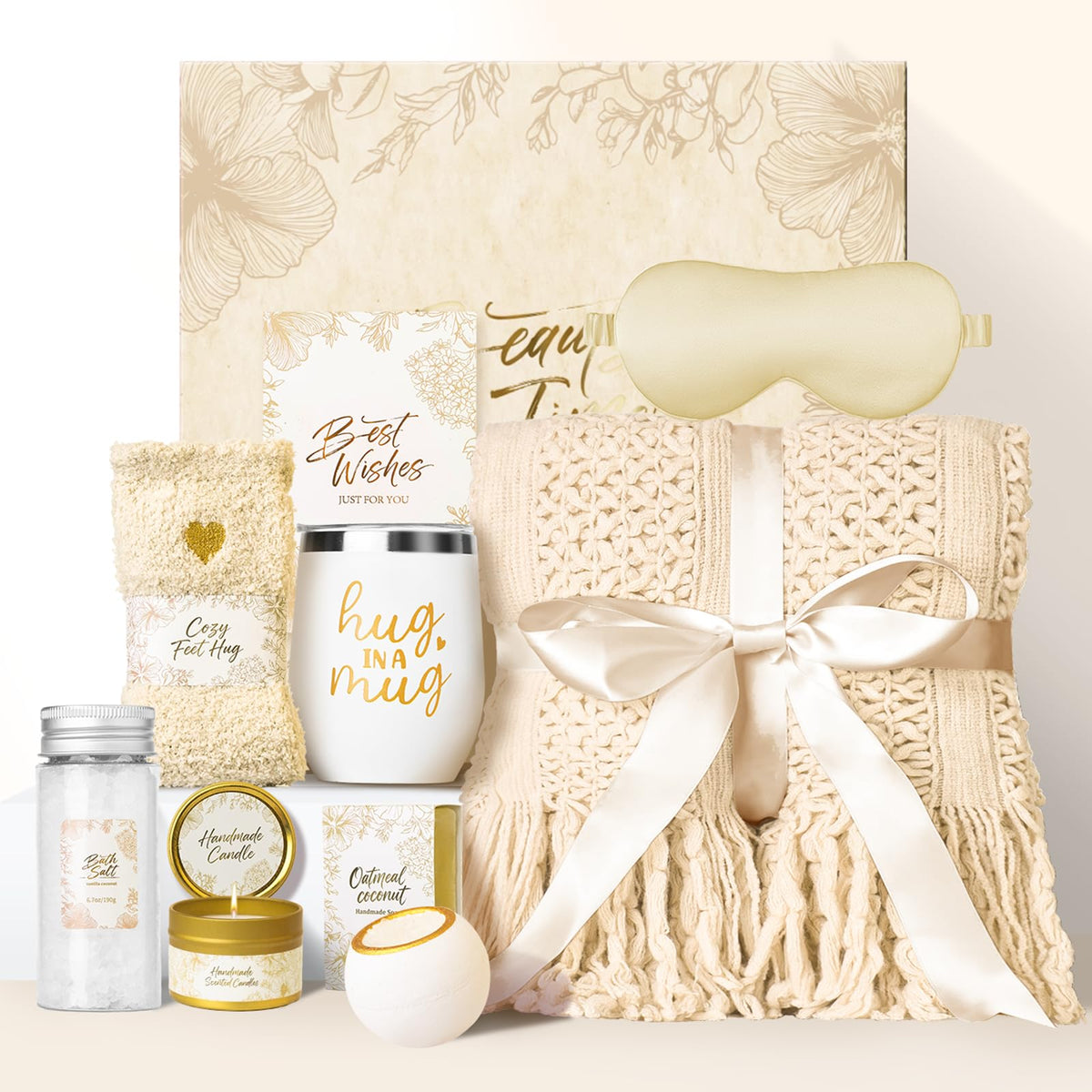 Birthday Gifts for Women,Get Well Soon Gift Baskets for Women,Birthday Gift for Mom, Wife, Girlfriend, Sister,Friend, with Luxury Knitted Throw,Ideal for Comfort,Relaxation, and Care