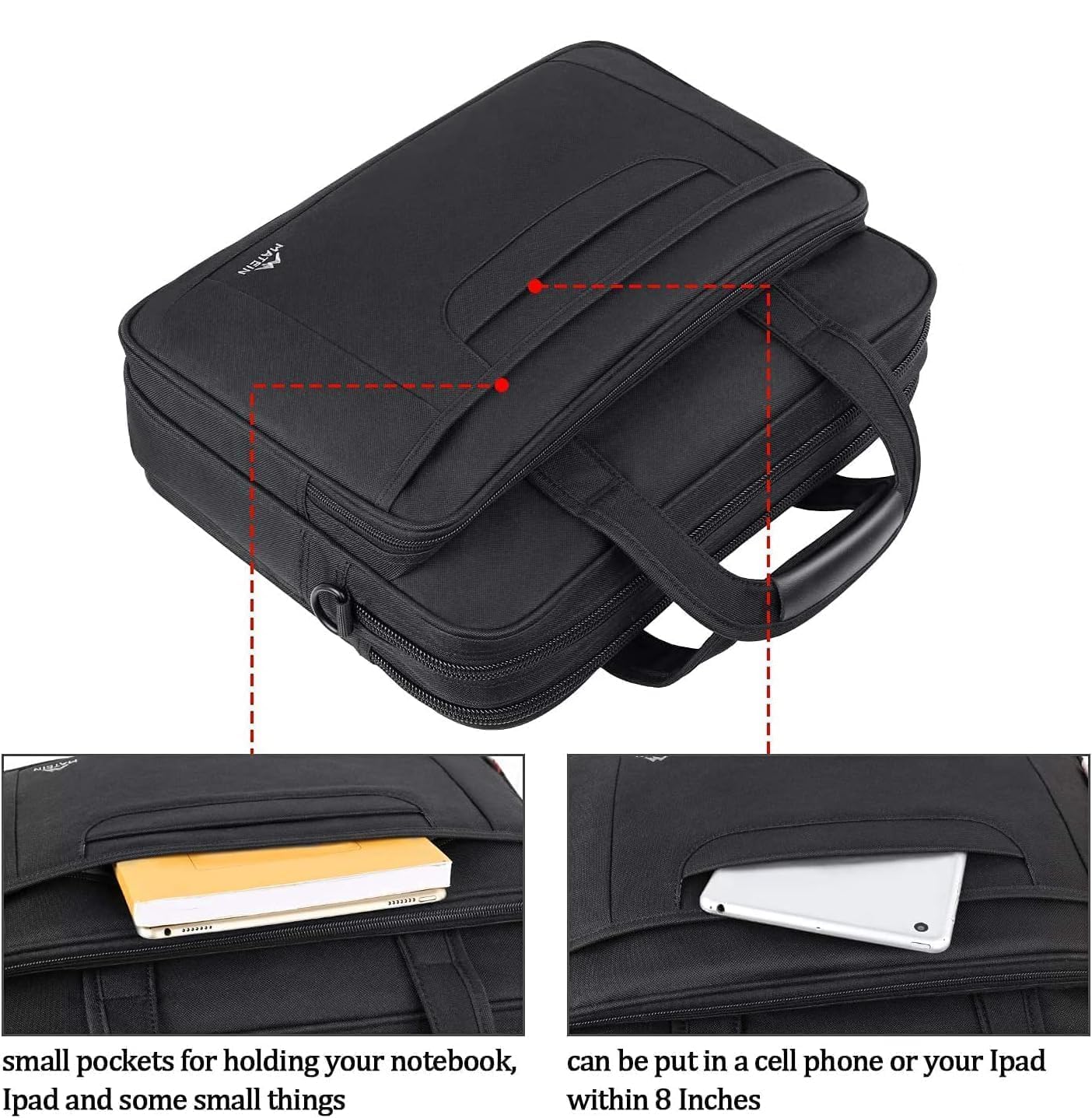 MATEIN Laptop Bag, 15.6 Inch Multifuntional Business Computer Laptop Case, Unisex Spacious Shoulder Messenger Bag Briefcase for Men and Women, Universal Nylon Briefcase for Notebook - Black