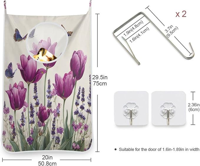 Purple Tulilp Butterfly Hanging Laundry Hamper Door Hampers Bag Basket