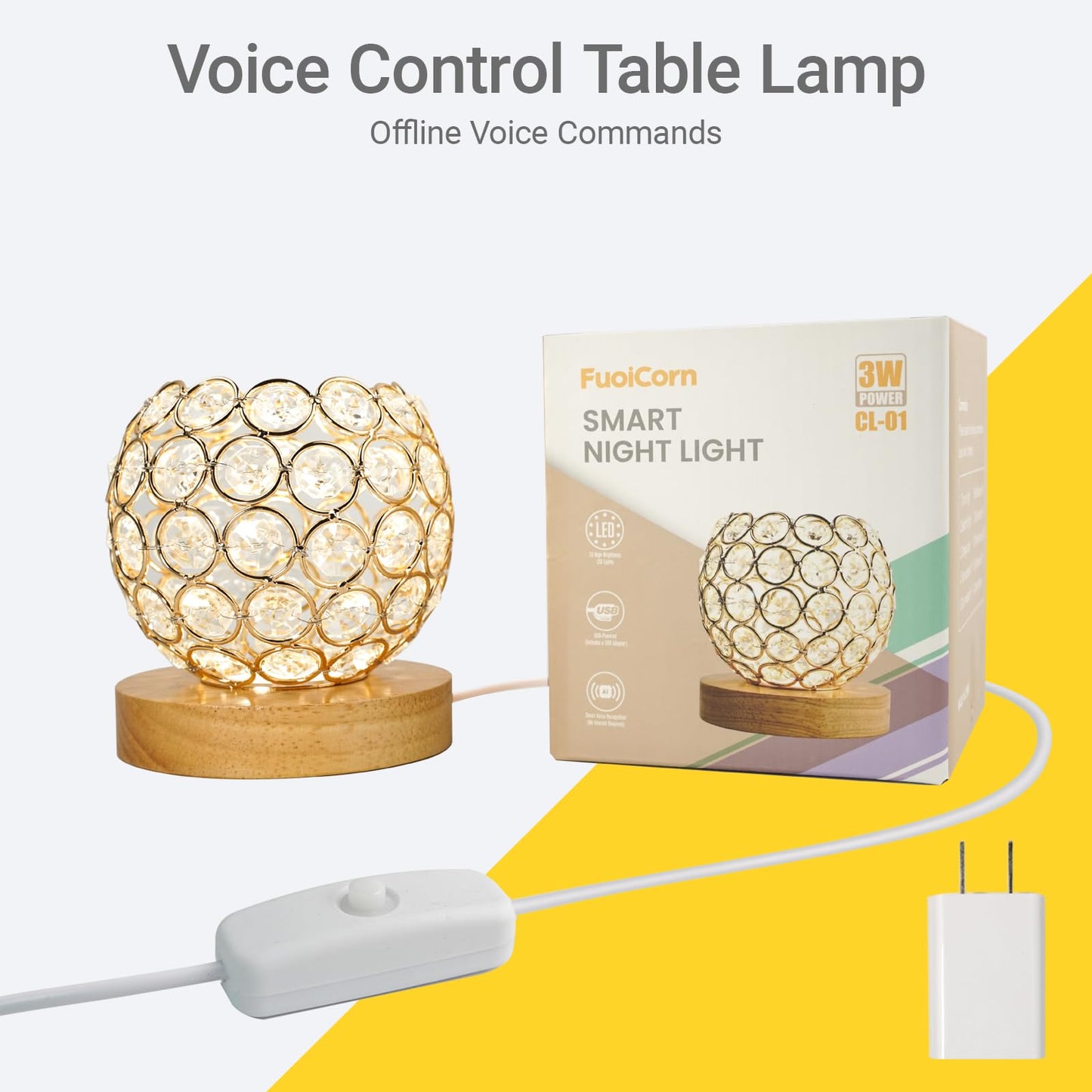 FuoiCorn Crystal Mood Table Lamp, Small Decorative Sphere Light with Voice Control - 3 Lighting Modes Ambient Lighting for Tiny Bedroom & Living Room Decor, Aesthetic Gifts for Teen Girls