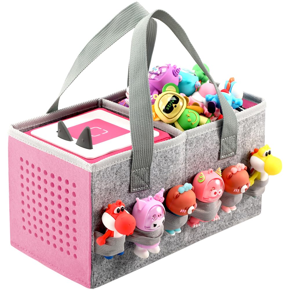 Carrying Case for Toniebox Starter Set and Tonies Figurines, Travel Felt Cloth Musical Toy Folding Bag for Toniebox 2 & Accessories (Pink)