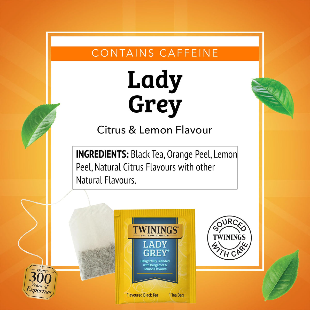 Twinings Lady Grey Black Tea Individually Wrapped Bags, 20 Count (Pack of 1), Orange Peel & Lemon Peel, Fresh and Uplifting, Caffeinated, Enjoy Hot or Iced, 20 Teabags