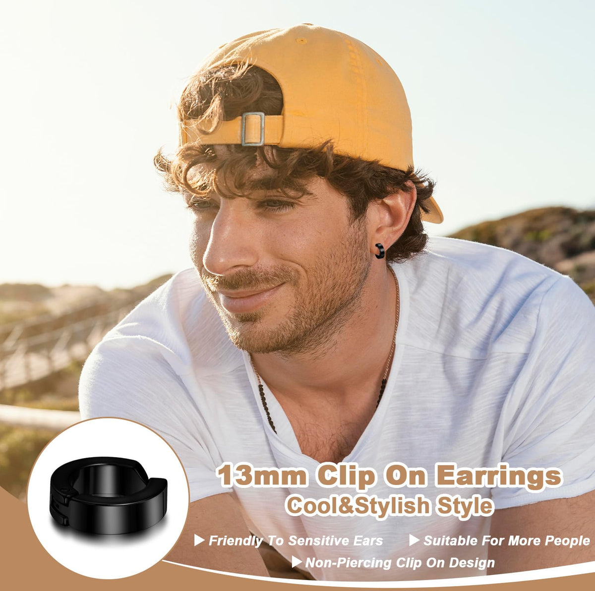 WJIAAA 10 Pieces Non Piercing Ear Clips,Clip On Earrings Black Stainless Steel Fake Hoop Earrings for Men Women