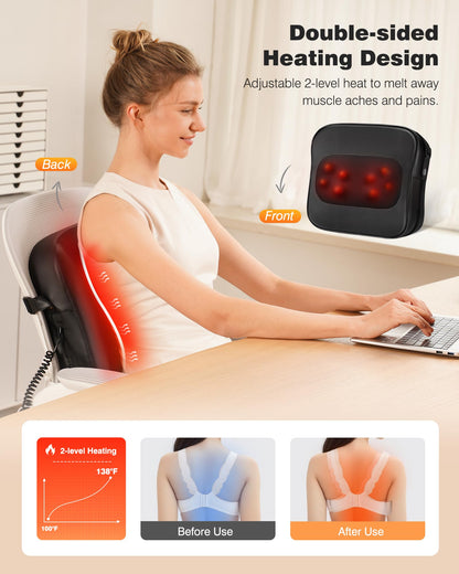 Shiatsu Neck Massager with Heat, 3D Kneading Back Massage Pillow for Pain Relief, Massagers for Neck and Back, Shoulder, Leg, Gifts for Men Women Mom Dad, Stress Relax at Home Office and Car