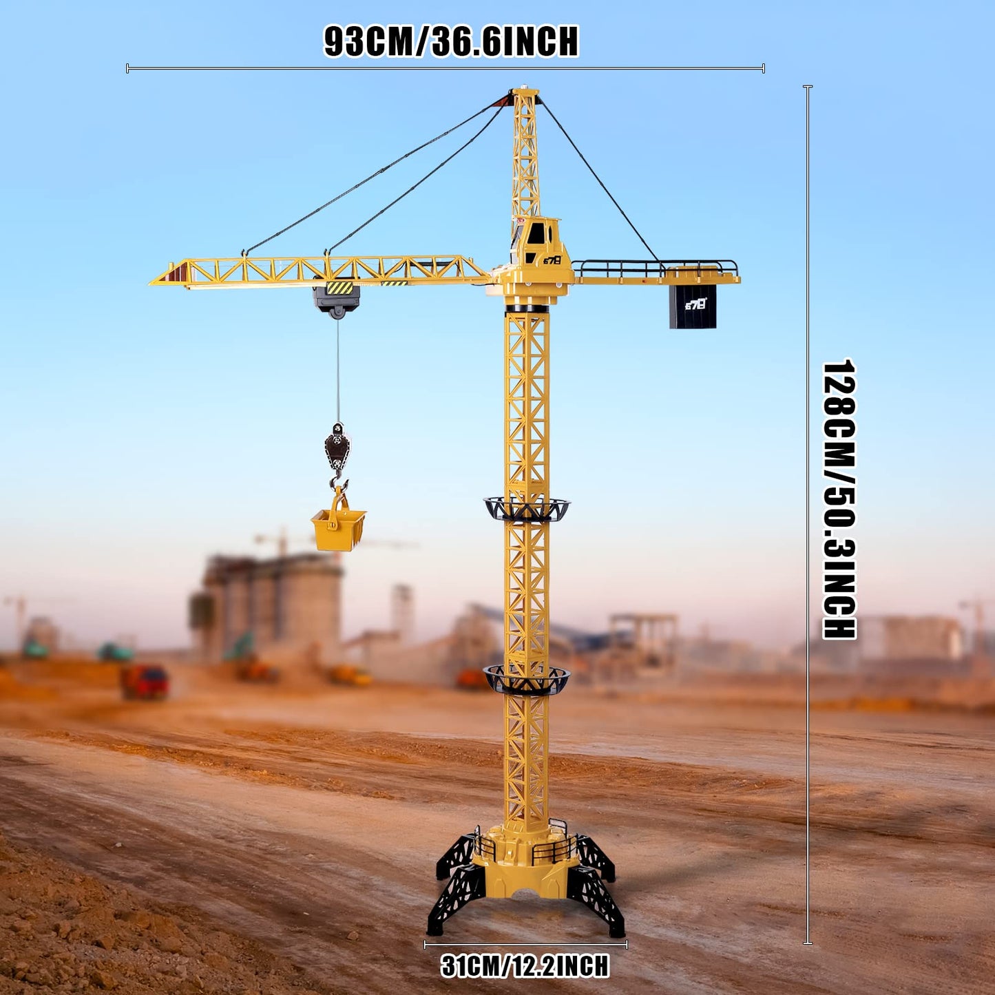 deAO Remote Control Crane Toy for Kids, 2.4G RC Construction Vehicle with Sound and Lights, Electric Crane Tower Toy with 680° Rotation & Adjustable Height for Boys Girls Ages 3+