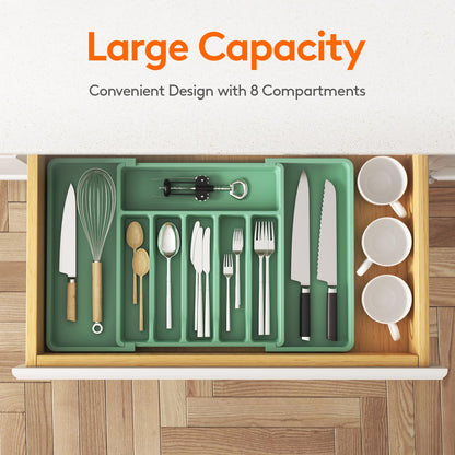 Lifewit Silverware Drawer Organizer, Expandable Utensil Tray for Kitchen, BPA Free Flatware and Cutlery Holder, Adjustable Plastic Storage for Spoons Forks Knives, 8.5"-14.1" x 12.1", Black