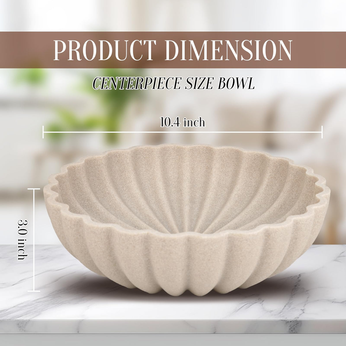 L'ARL GMVOI Large Decorative Bowl - Modern Handicraft Bowls for Home Decor - Fruit Bowl for Kitchen Counter - Key Bowl for Entryway Table - Ruffle Centerpiece Bowl Decor,Artificial Stone Beige