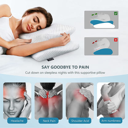 ZAMAT Adjustable Cervical Memory Foam Pillow, Odorless Neck Pillows for Pain Relief, Orthopedic Pillows for Sleeping with Cooling Pillowcase, Ergonomic Support Pillow for Stomach, Back, Side Sleeper