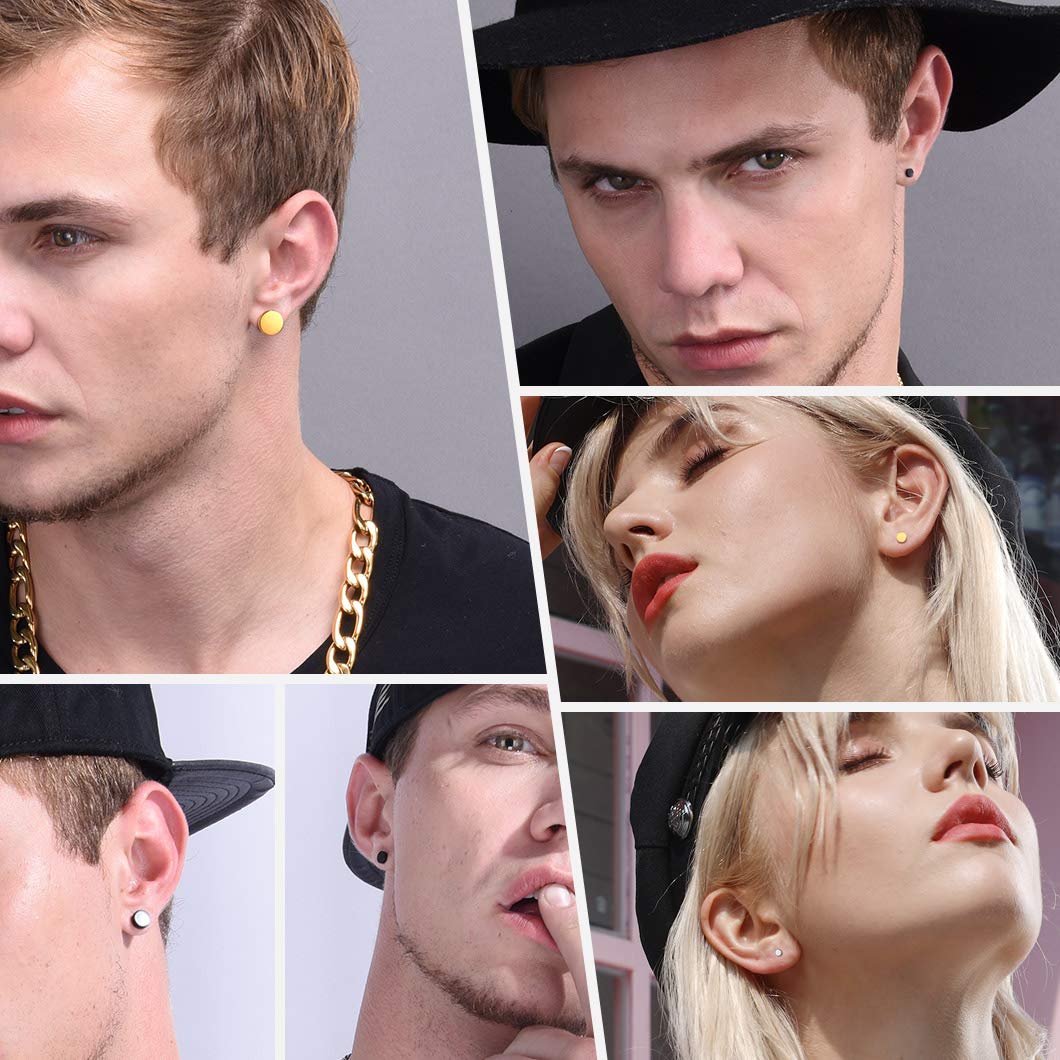 Mens Womens Round Stud Earrings Set 6 Pairs Stainless Steel Ear Piercing Hip Hop Style Earring Jewelry