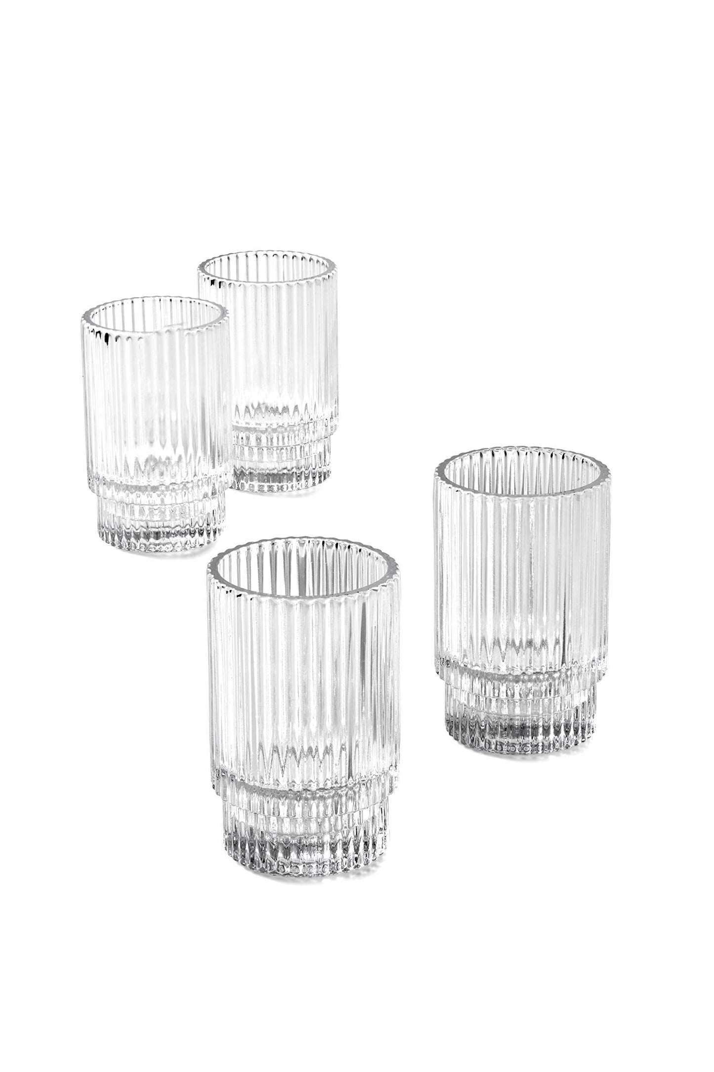 Serene Spaces Living Ribbed Glass Votive Holders – Elegant Pleated Candle Holders for Tea Lights, Votive Candles – Decorative Glass Holders for Home, Weddings, 3.75" Tall and 2.25" Diameter, Set of 4