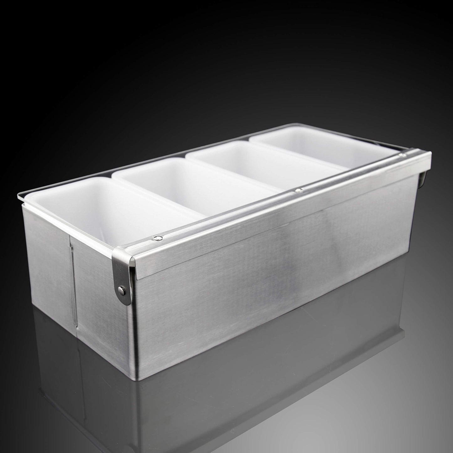 New Star Foodservice 48025 Stainless Steel Condiment Dispenser with 4 Compartments (NO ICE Tray Included)
