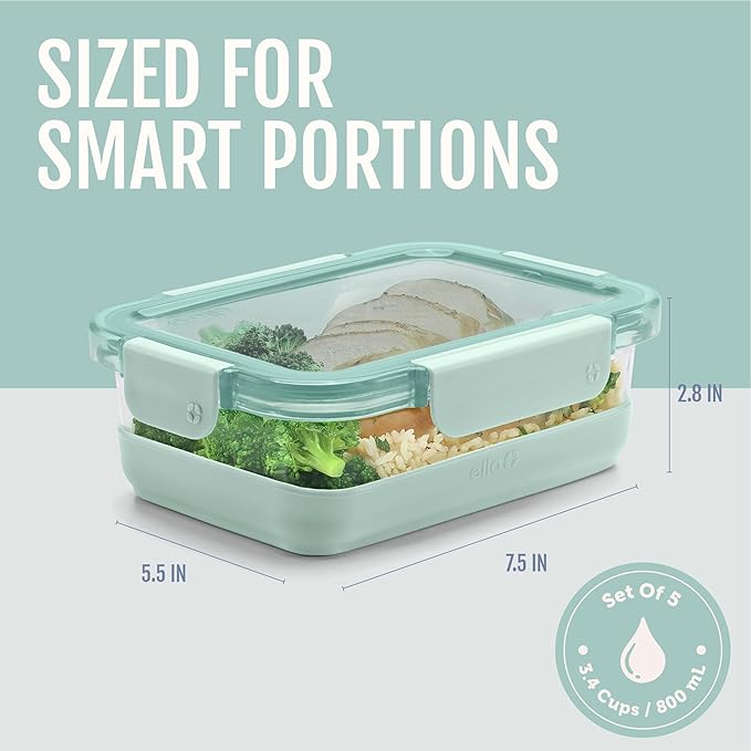 Ello Duraglass 3.4 Cup Meal Prep Sets 10Pc, 5 Pack Set- Glass Food Storage