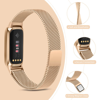 Metal Band for Fitbit Luxe Bands Women Men, Stainless Steel Mesh Loop Adjustable Magnetic Wristband Replacement Strap Compatible with Fitbit Luxe Fitness and Wellness Tracker (Rose Gold)