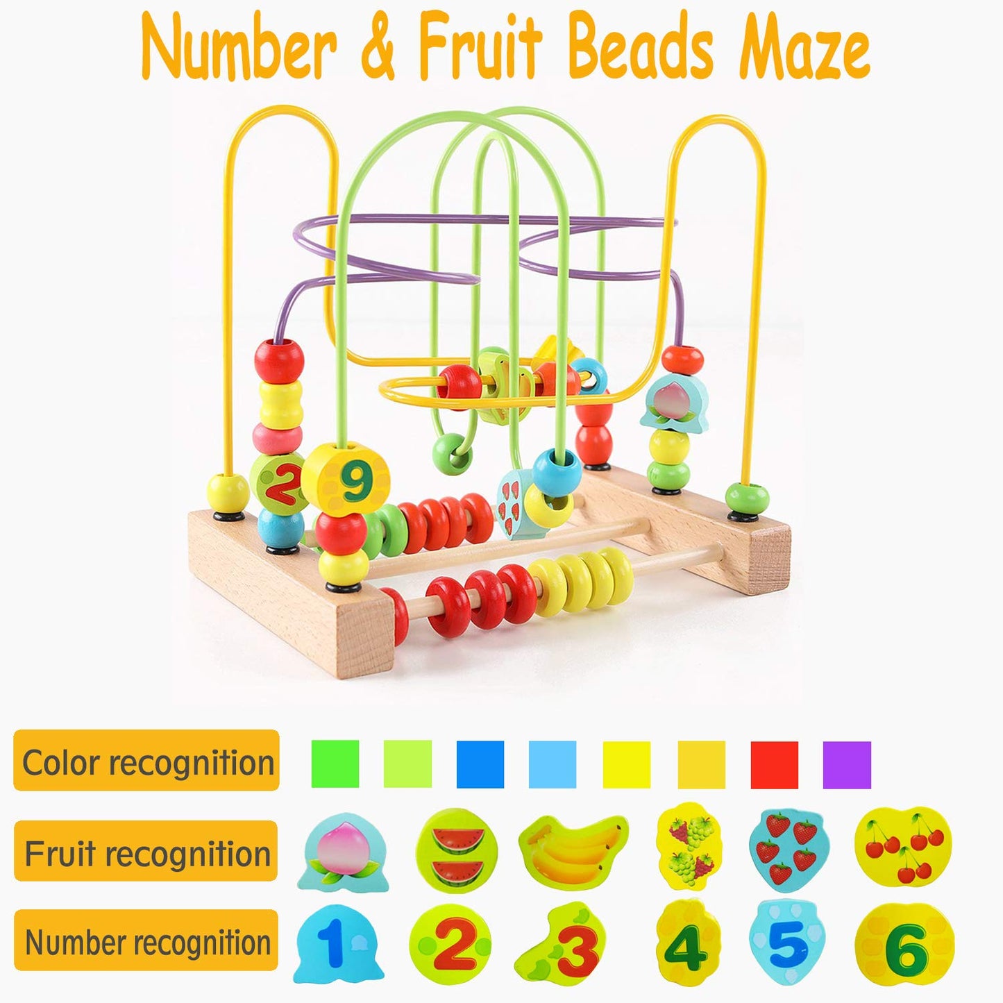 Jacootoys Beads Maze Wooden Roller Coaster Activity Learning Game Preschool Educational Toy Gift for Toddlers