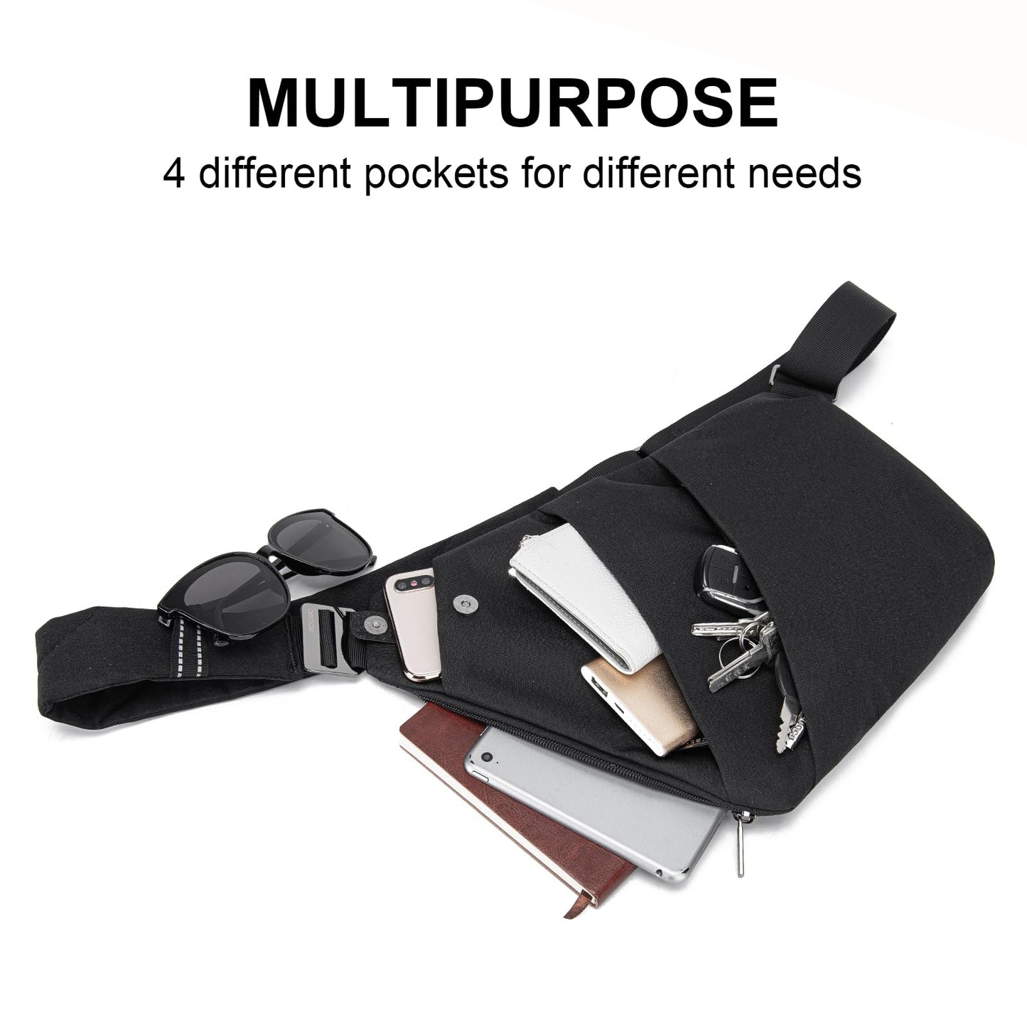 OSOCE Anti Theft Travel Bag, Mens Sling Chest Bag, Crossbody Multi Pockets Shoulder Bag Waterproof Bags Cover Pack Casual Cycling Hiking for Men Women