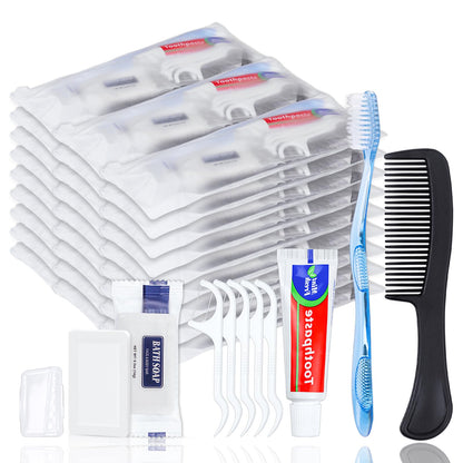 HQSLsund 10 Sets Personal Hygiene Kit Bulk, Disposable Toothbrushes with Toothpaste Floss Comb Soap and Cover, Toiletry Kits Homeless Supplies Bulk for Women,Men,Travel,Homeless