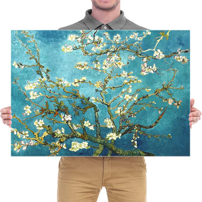 Wieco Art Framed Wall Art Canvas Prints of Almond Blossom by Vincent Van Gogh Paintings Reproduction Abstract Artwork for Wall Decor Golden Frame