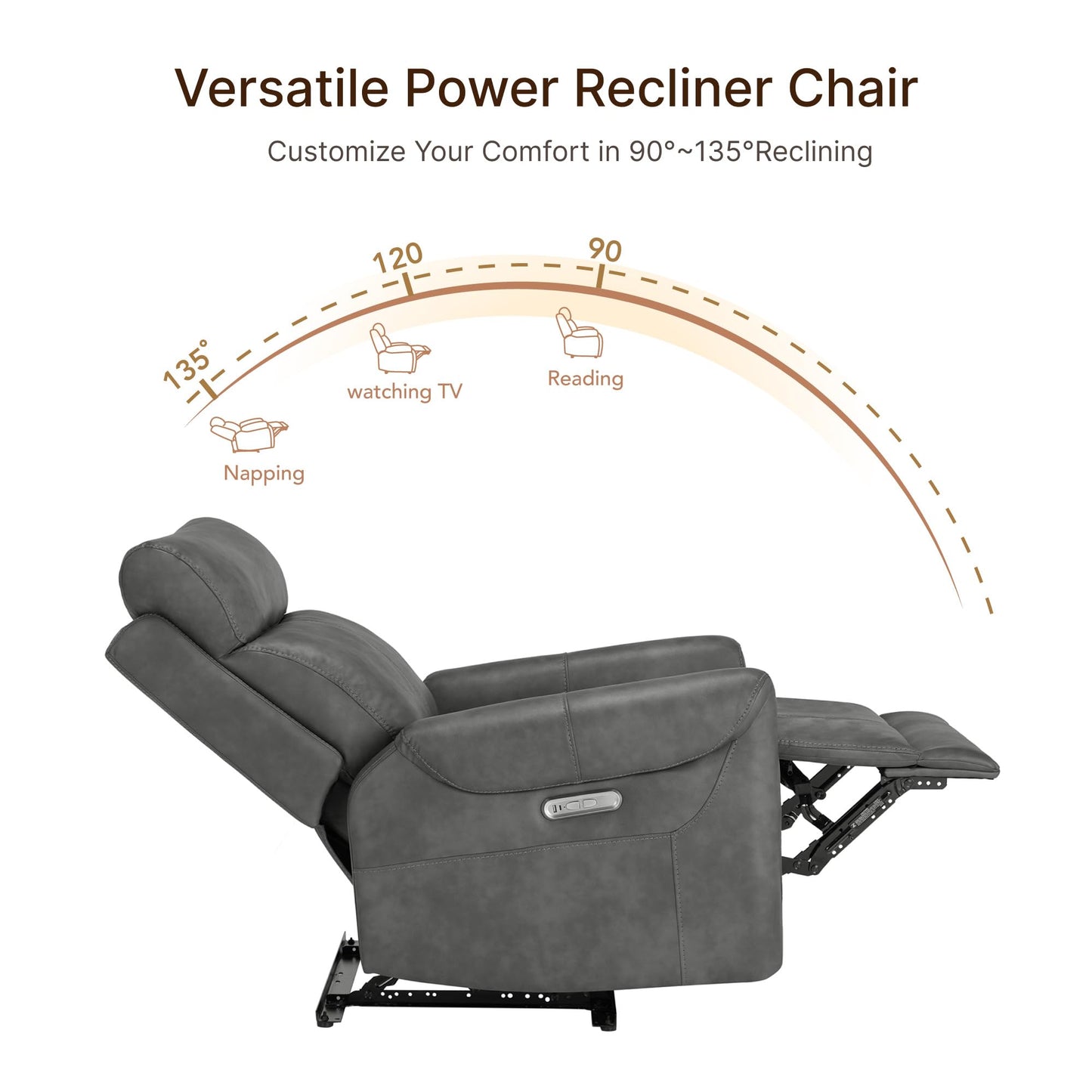 KISLOT Leather Recliner Chair Set of 2, Wall Hugger RV Recliners with USB Charging Ports Electric Power Reclining Sofa for Living Room Home Theater Seating Bedroom