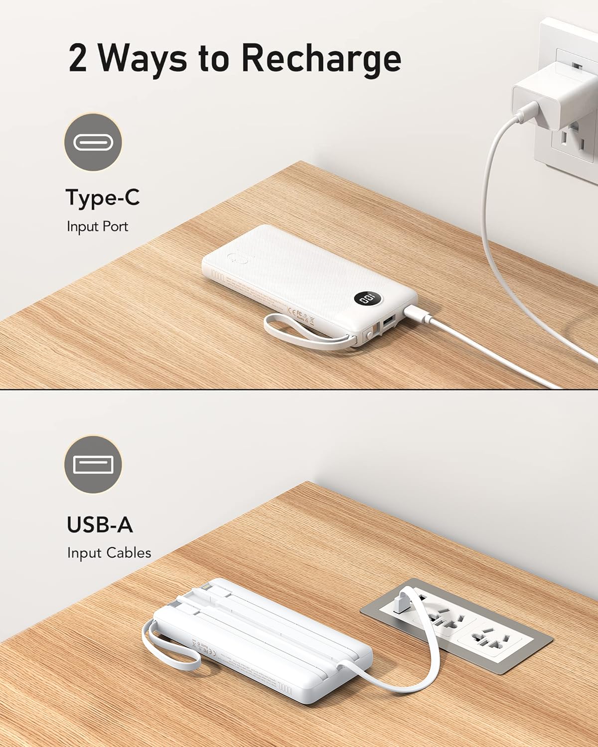 VEEKTOMX Portable Charger Built-in Cables,10000mAh Power Bank for iPhone,Fast Charge USB C Battery Pack Travel Essentials Powerbank Compatible with iPhone 17/16/15/14, Samsung S25/24, Android, etc