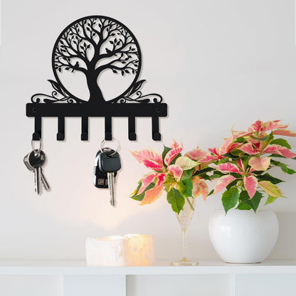 IASIRTGN Tree of Life Key Holder for Wall, Wall-Mounted Metal Key Rack with 6 Hooks, Key Hanger for Entryway, Hallway, Kitchen, or Office