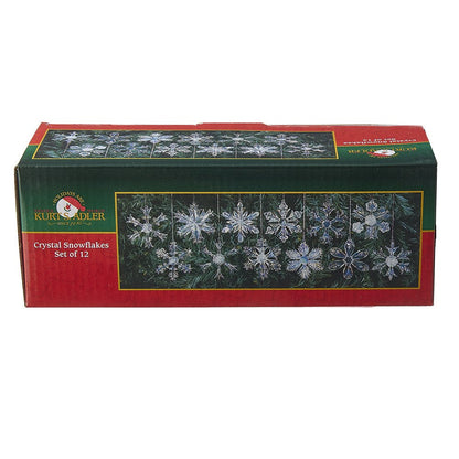 Kurt Adler 2" Glass Iridescent Snowflake Ornaments, 12-Piece Set for Christmas