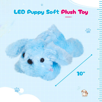 WEWILL 10'' Light up Blue Puppy Dog LED Stuffed Animal with Colorful Night Light Glow Soft Plush Toy Gifts for Kids on Christmas Birthday