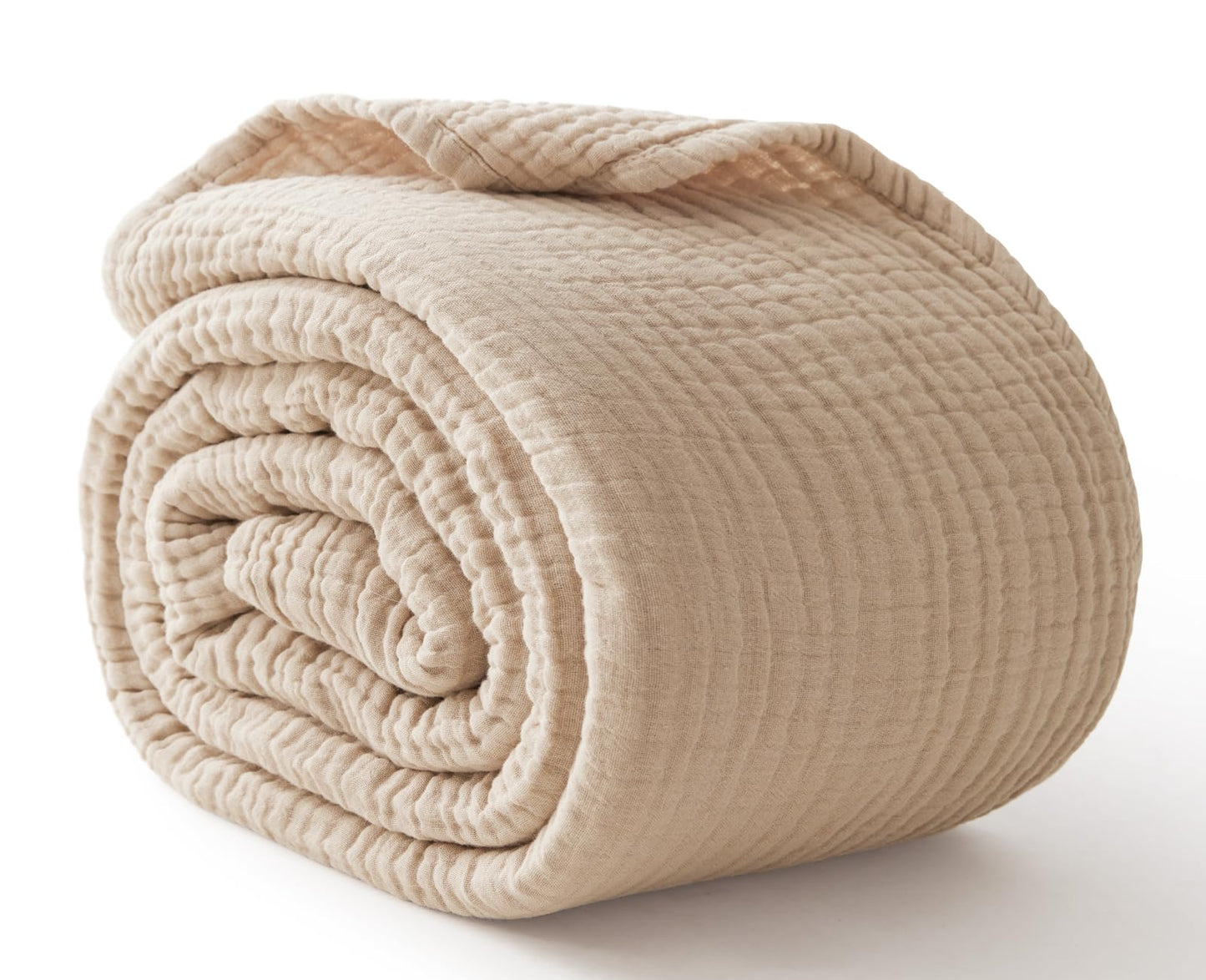 6 Layers Cotton Muslin Blankets Large, Lightweight Cotton Throw, Cooling Soft Throw Blanket for Year-Round Comfort, Breathable Quilt Bedspread, Gauze Weave Bedding for Adults, Oatmeal, Beige Linen