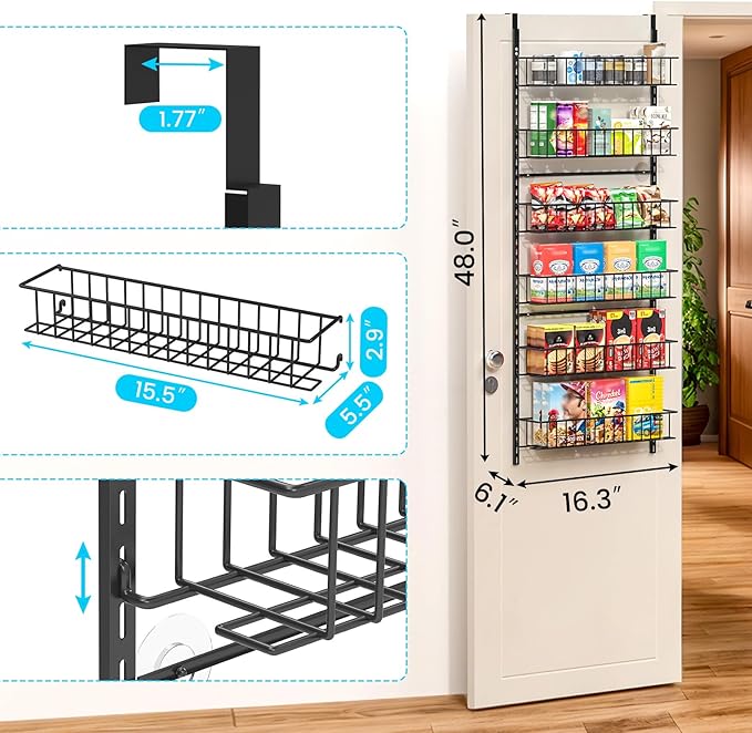 6-Tier Pantry Door Oragnizer, Over The Door Pantry Organizer Rack and Storage