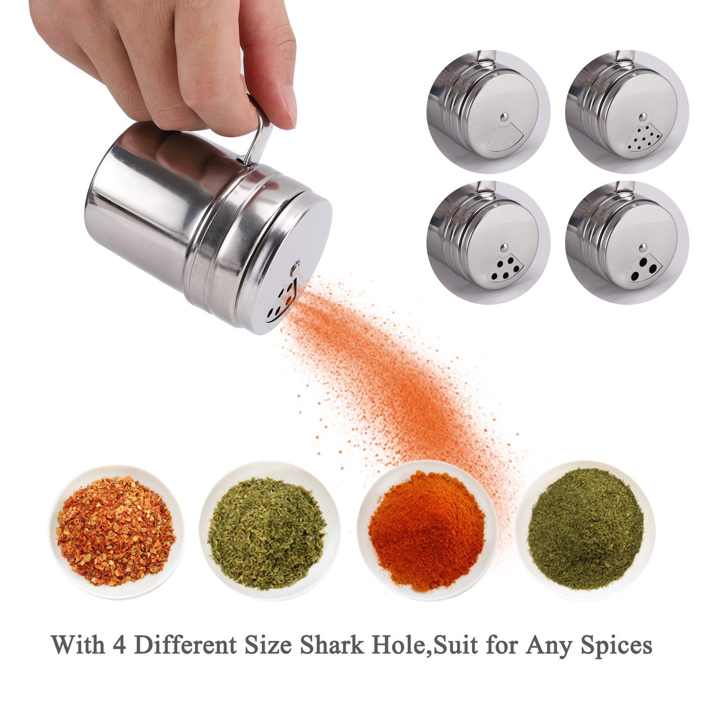 Accmor 2pcs Powder Sugar Shakers+ 2pcs Salt and Pepper Shakers with Handle,Shakers For Cinnamon Sugar Pepper Powder Cocoa Flour Salt