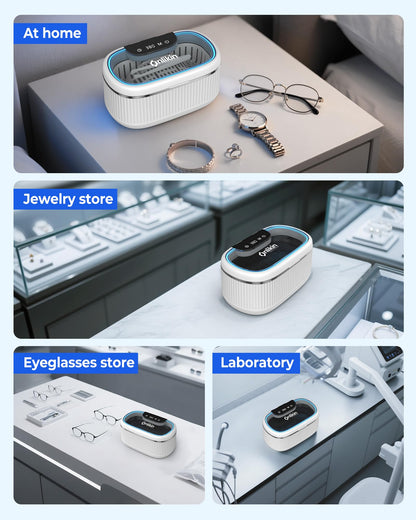 onlikin 35W Ultrasonic Jewelry Cleaner, 45KHz Retainer Cleaner for Jewelry, 5 Timer & 3 Power Modes, Eyeglasses, Rings, Watch Strap, Dentures - 20oz, 304 Stainless Steel Tank, Quiet <38dB (White)