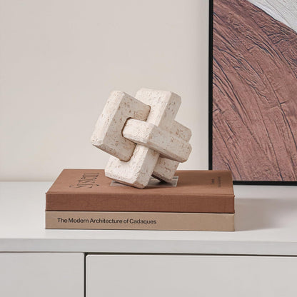 Dneuoir 3-Link Knot Resin Travertine Decor, Coffee Table Decor, Book Shelf Entry Table Decoration, Boho Decorative Objects, Aesthetic Accents for Modern Rustic Office Living Room Home Décor