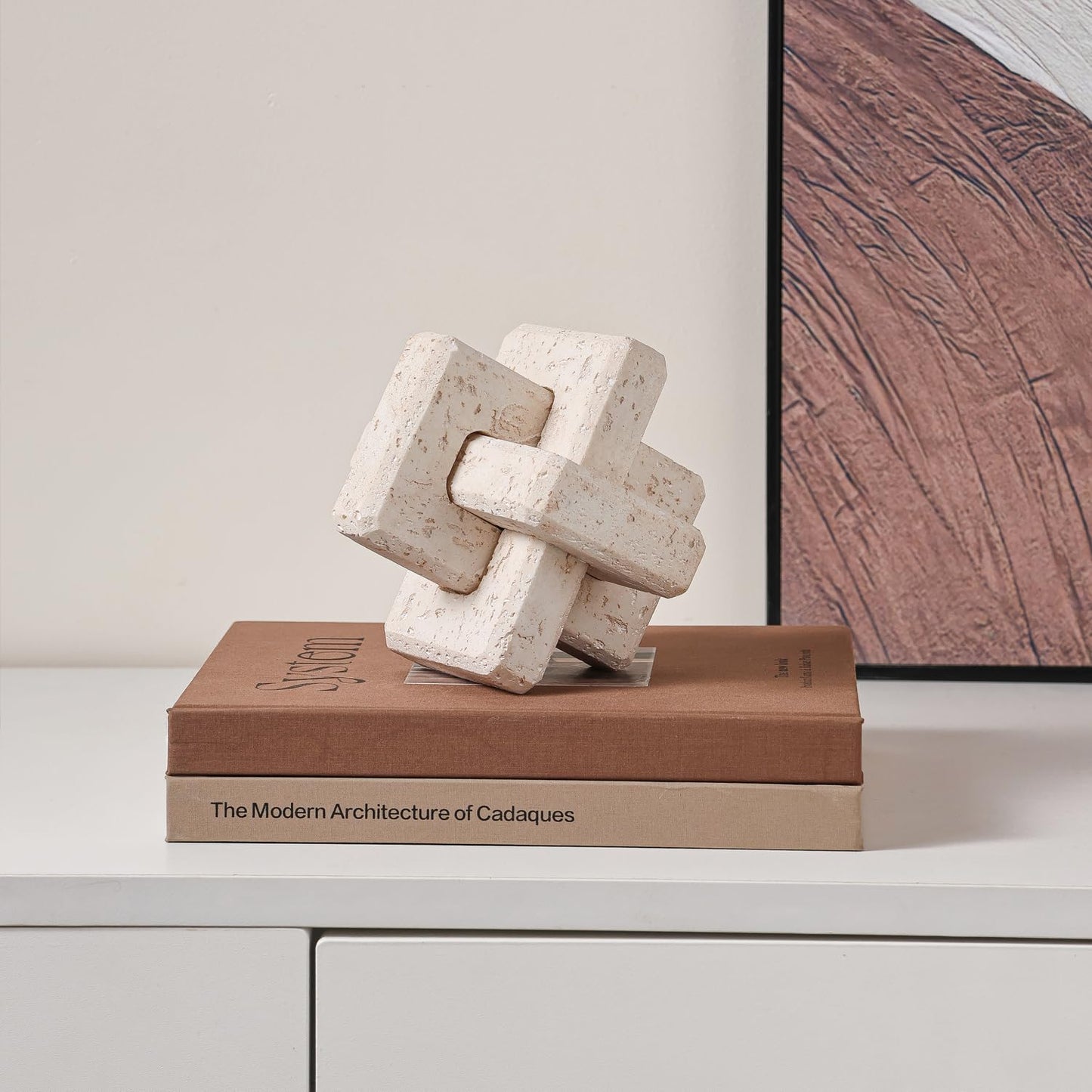 Dneuoir 3-Link Knot Resin Travertine Decor, Coffee Table Decor, Book Shelf Entry Table Decoration, Boho Decorative Objects, Aesthetic Accents for Modern Rustic Office Living Room Home Décor