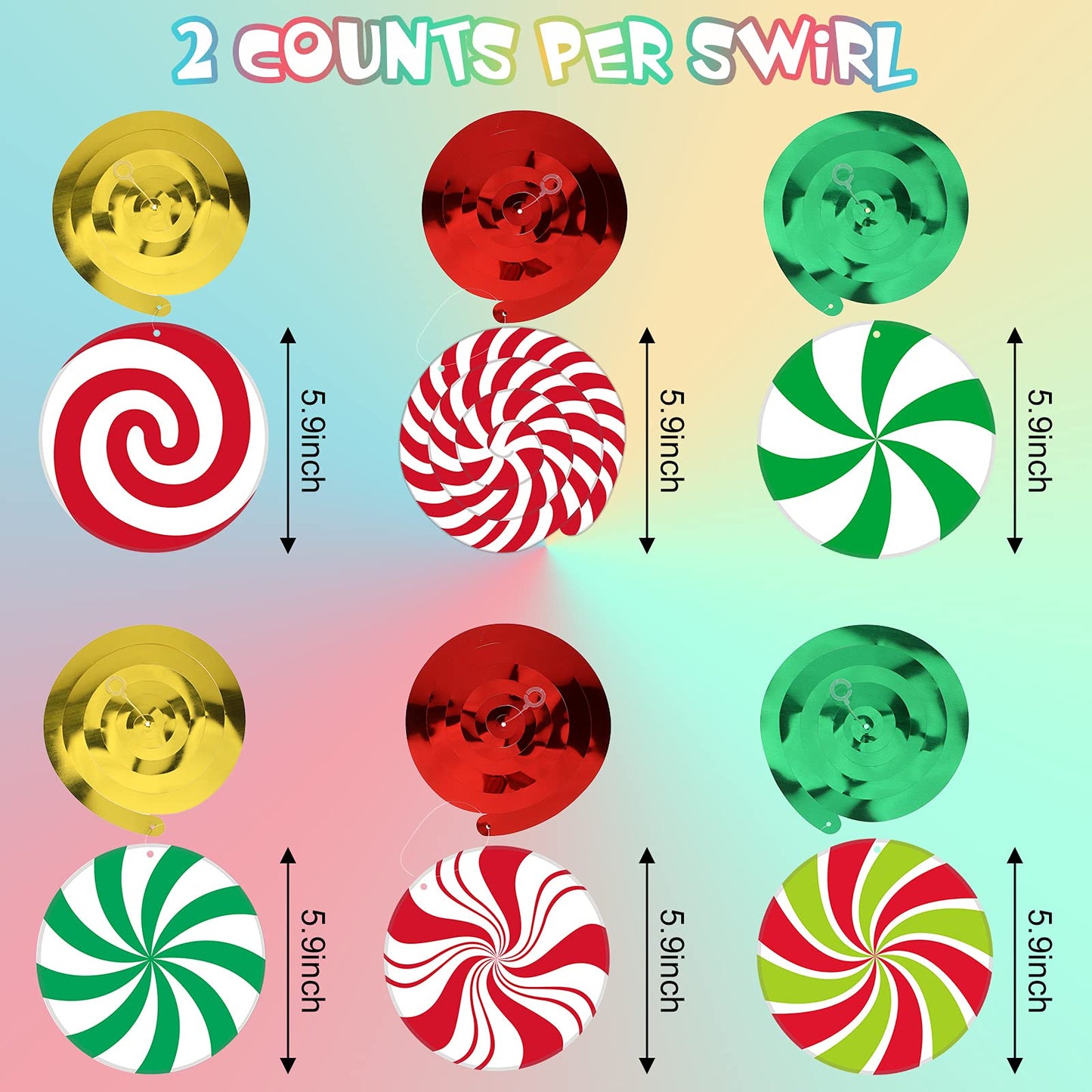 Syhood 24 Set Christmas Peppermint Candy Swirl Decorations - Ceiling Hanging Streamers for Holiday Party