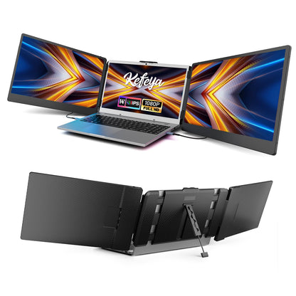 KEFEYA Portable Monitor for Laptop, 14” Full HD IPS Display Screen, Triple Laptop Screen Extender, Work with 13”-17” Mac Windows Chrome