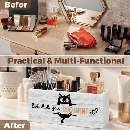 XINCEYWJ Funny Black Cat Pencil Pen Holder for Desk Organizer, Black Cat Gifts, HR Human Resource Gifts, But Did You Document It Wooden Box Decorations for Office Workplace Desk Tabletop Decor