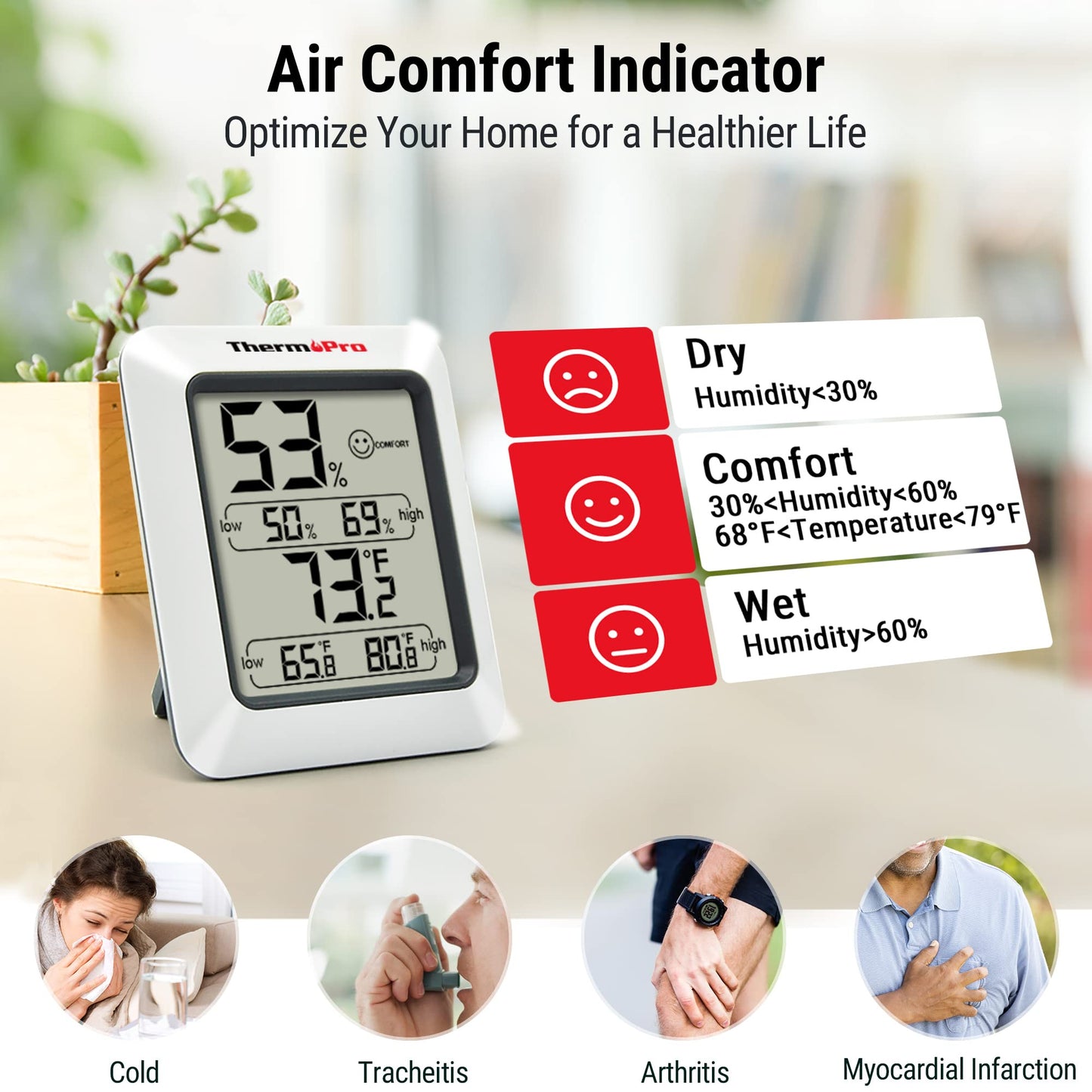 ThermoPro TP50 3 Pieces Digital Hygrometer Indoor Thermometer Room Thermometer and Humidity Gauge with Temperature Humidity Monitor